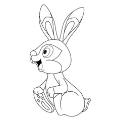 Colorless cartoon Hare smiling. Side view of Rabbit. Coloring page. Hare as a symbol of the New Year or Easter. Template of coloring book with Holiday Rabbit. Practice worksheet or Anti-stress page.