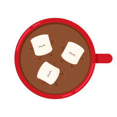 Funny Marshmallows characters  and cup of chocolate drink. Marshmallows character design. Dessert cartoon.