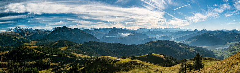 View on beautiful Swiss Alps close to Sattelegg in Switzerland