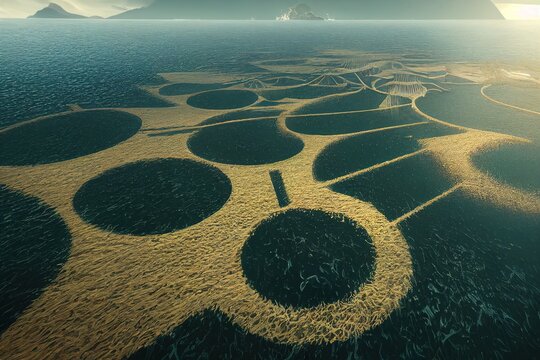 This is a 3D illustration of crop circles found on the ocean floor.
