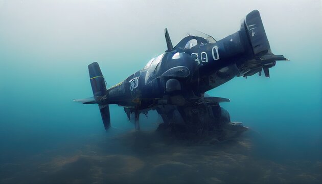 This is a 3D illustration of an eroded F4U Corsair Aircraft found in the bottom of the ocean.