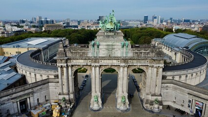 drone photo triumphal arch, Triomfboog van het Jubelpark Brussels Belgium europe	