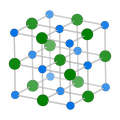 Sodium chloride (rock salt, halite, table salt), crystal structure.