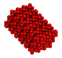 Corundum (Aluminium oxide), crystal structure. Ruby gems consist of red transparent corundum, sapphire from other color varieties of transparent corundum