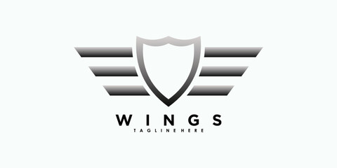 wings logo design with illustration premium vector