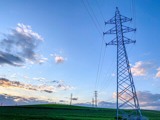 Fototapeta na wymiar torres electricidad campos de trigo en primavera