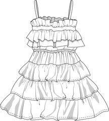 Cami Ruffle Dress Vector Flat Sketch