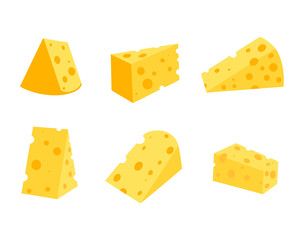 A set of cheese slices.Cheese of various shapes. Dairy products. Flat illustration