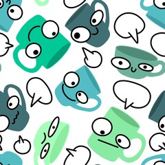 Doodle cartoon seamless tea coffee cups pattern for menu and kids clothes print and wrapping and kitchen and fabrics
