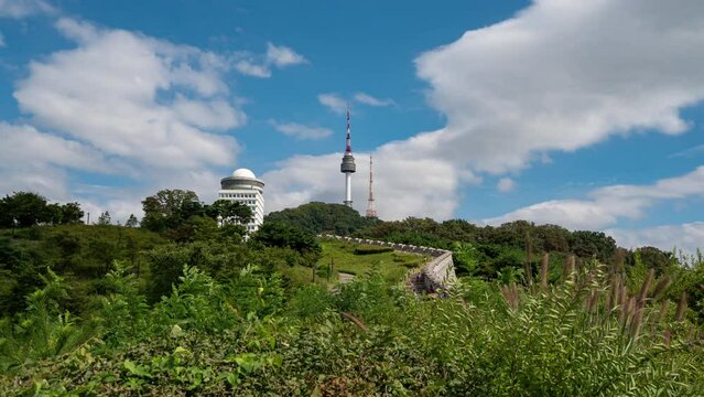 Seoul,South Korea-September 2022:Timelapse 4k of Namsan Mountain In Seoul City South Korea in Summer