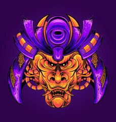 Vector illustration of Japanese samurai mask in robot style