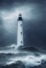  Lighthouse by the ocean, stormy sky, crashing waves © Mikiehl Design