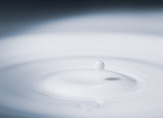 Closeup of drop of milk falling into milk bath