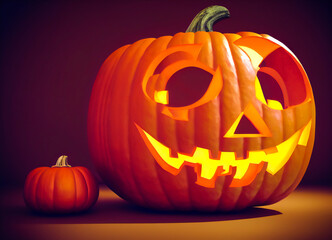 Pumpkin for a successful happy halloween, Jack-o'-lantern with eyes and bright mouth, horror and scary scene, 3D rendering