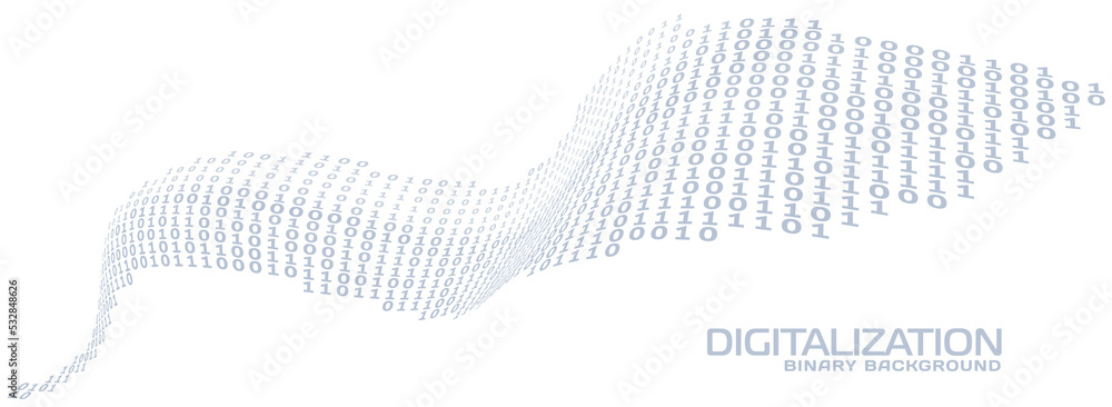 Poster Digitalization. Digital binary curved stream. Vector graphics