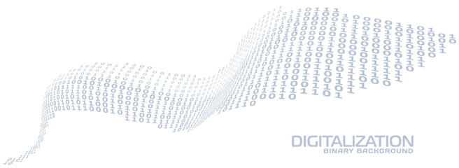 Digitalization. Digital binary curved stream. Vector graphics