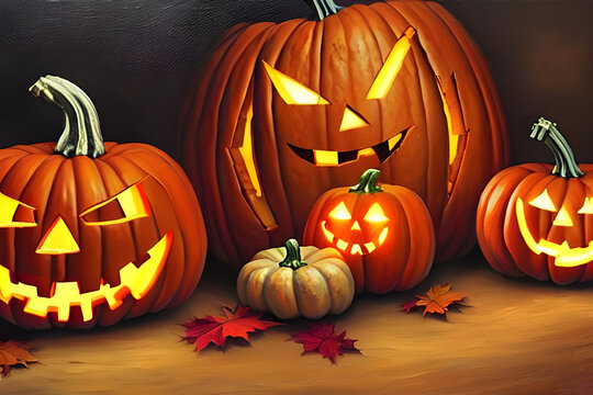 funny Halloween Pumpkins / Jack-o'-lantern / Jack o lantern  - digital painting - illustration