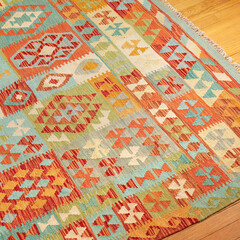 Detail product photograph of a beautifully colorful handmade afghan rug