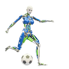 cyborg girl playing football