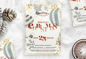Merry Christmas Party Flyer Poster with Halftone Effect