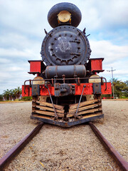 The steam locomotive on rails. Tourist spot in the city of Itabira Minas Gerais Brazil