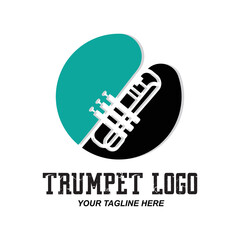 Trumpet logo design, generate melody, musical instrument vector sketch illustration