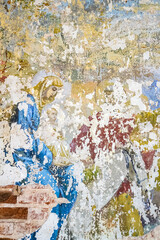 frescoes on the walls of an abandoned temple