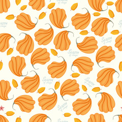 Autumn hand drawn seamless pattern with seasonal elements on white background. Great for fabric, wallpaper, textile, packaging. Vector illustration.