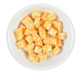 Fresh Cubed Cheese in a White Bowl Isolated from Background