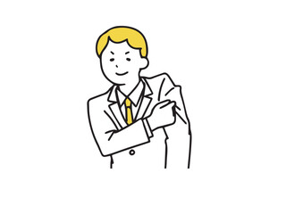 袖を捲り上げて気合を入れているビジネスマン　シンプルな線の人物イラスト