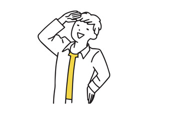 遠くを眺める男性　シンプルな線の人物イラスト