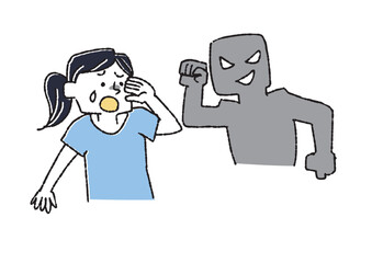 被害を受けている女性　コミカルな手書きの人物