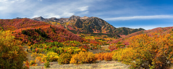 Snow basin landscape in Utah. Brilliant fall foliage around Mt Ogden peaks. - Powered by Adobe