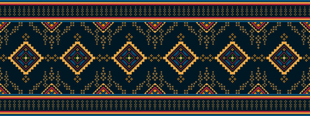 Obraz premium Ikat ethnic seamless pattern home decoration design. Aztec fabric carpet boho mandalas textile decor wallpaper. Tribal native motif flower traditional embroidery vector background 