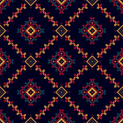 Ikat ethnic seamless pattern home decoration design. Aztec fabric carpet boho mandalas textile decor wallpaper. Tribal native motif flower traditional embroidery vector background 