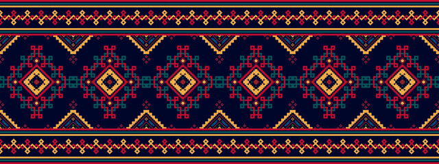 Ikat ethnic seamless pattern home decoration design. Aztec fabric carpet boho mandalas textile decor wallpaper. Tribal native motif flower traditional embroidery vector background 