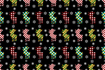 Christmas seamless pattern design. Santa, Christmas tree, snowflakes, Christmas leaves, berries, snowman, gift, wallpaper background 