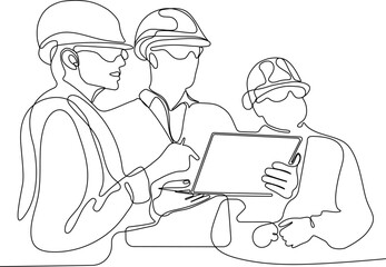 construction manager and engineer working on building site. Vector illustration