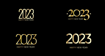 2023 Happy New Year Banner Design. Golden Winter Set for