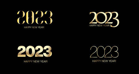 2023 Happy New Year Frame Design. Golden Winter Set for