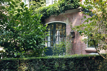 Picturesque view of beautiful house and plants on sunny day