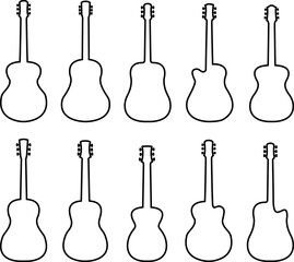 Set of 10 acoustic guitar silhouettes