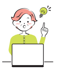 パソコン操作でひらめいたシニア女性　3c