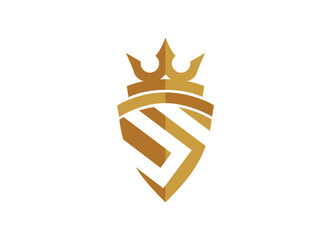 Minimalist gold crown logo design template. 