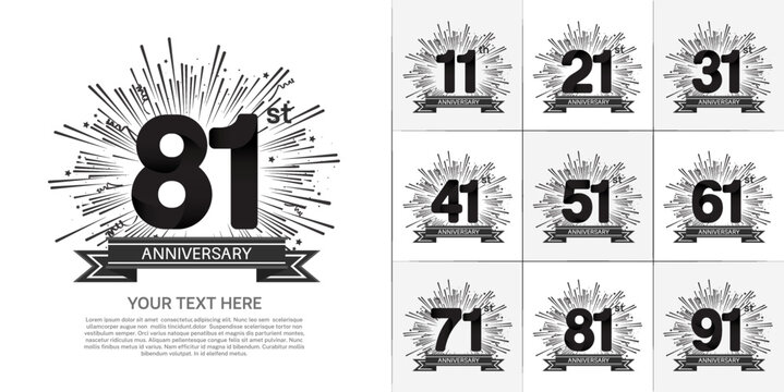 set of anniversary with black color and fireworks can be use for celebration moment