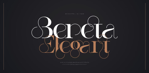 Elegant wedding alphabet letters font. Typography Luxury classic lettering serif fonts  and numbers decorative logo vintage retro concept. vector illustration