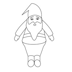 Sitting gnome isolated on white vector illustration. Outlined for coloring book