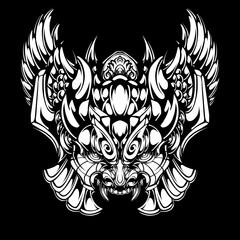 Japanese tattoo oni mask tribal illustration