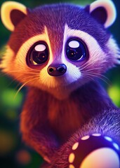 Fototapeta premium An adorable animal created by artificial intelligence using a 3D CGI style akin to modern American animation studios.