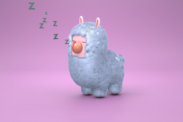 3d rendering illustration of sleep lambs. farm animals .cartoon sheep isolated on pink background .Cute Goat Cartoon